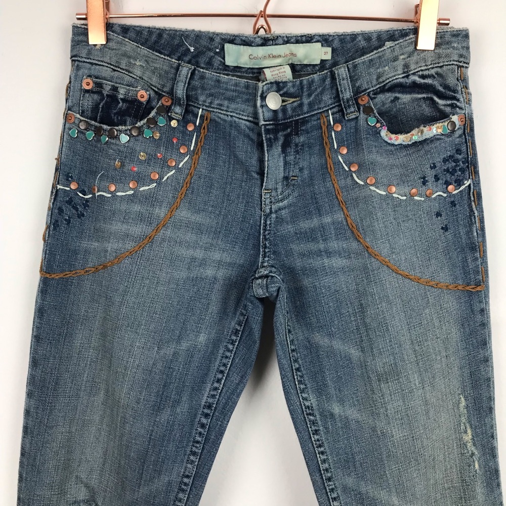 Vintage Calvin Klein Embroidered Heart Y2K Flare Jeans 28
